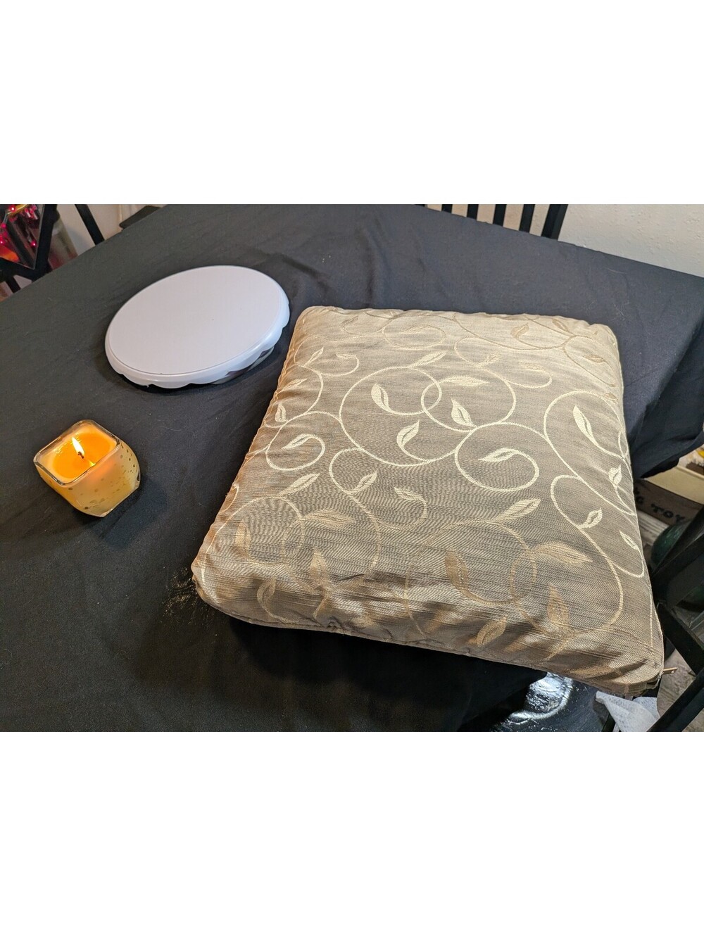 Beige Taupe Embroidered Scroll Floral Dining Chair Seat Cushion Neutral Decor